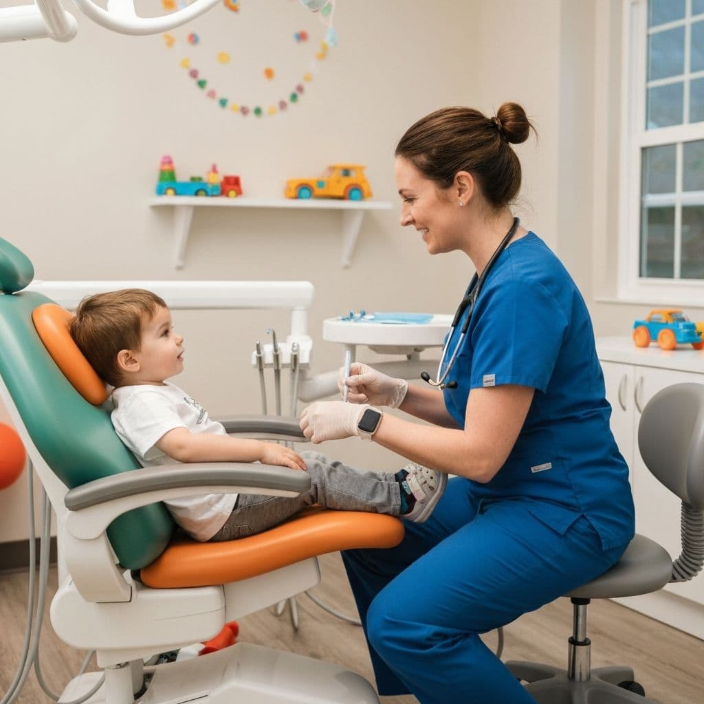 Pediatric dentist with patient
